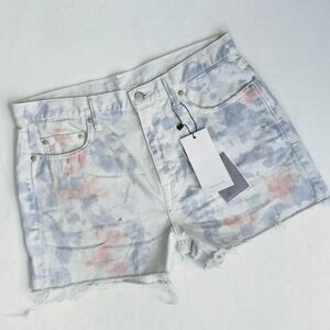 John Elliott Denim Shorts Tie Dye 5-Pocket Fray Hem White Purple Push Pop 29 NWT